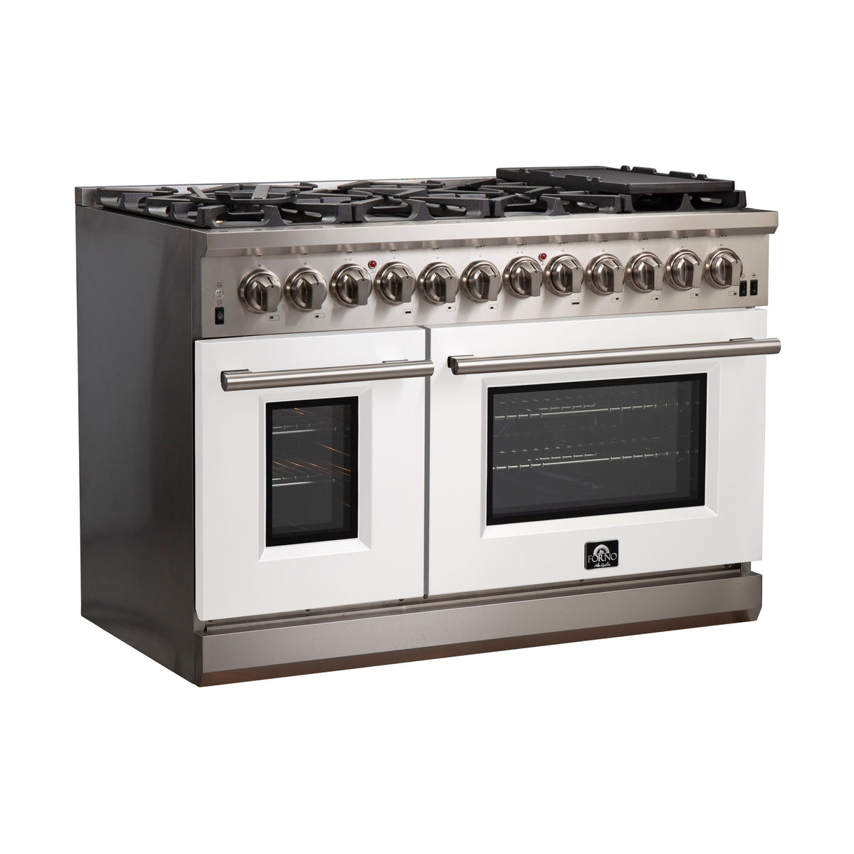 FORNO Capriasca 48-Inch Dual Fuel Range, 6.58 cu. ft., 8 Sealed Italian Brass Burners, White, Model FFSGS6187-48WHT