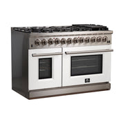 FORNO Capriasca 48-Inch Dual Fuel Range, 6.58 cu. ft., 8 Sealed Italian Brass Burners, White, Model FFSGS6187-48WHT