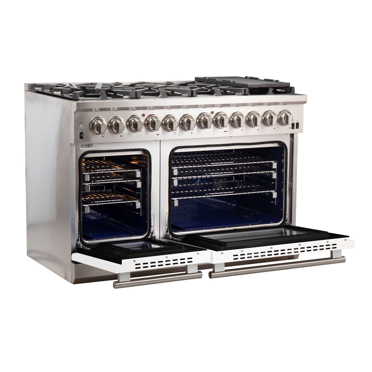 FORNO Capriasca 48-Inch Dual Fuel Range, 6.58 cu. ft., 8 Sealed Italian Brass Burners, White, Model FFSGS6187-48WHT