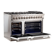 FORNO Capriasca 48-Inch Dual Fuel Range, 6.58 cu. ft., 8 Sealed Italian Brass Burners, White, Model FFSGS6187-48WHT