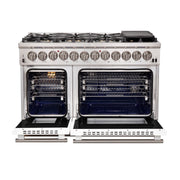 FORNO Capriasca 48-Inch Dual Fuel Range, 6.58 cu. ft., 8 Sealed Italian Brass Burners, White, Model FFSGS6187-48WHT