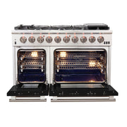 FORNO Capriasca 48-Inch Gas Range, 6.58 cu. ft., 8 Sealed Italian Brass Burners, Black, Model FFSGS6260-48BLK