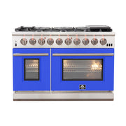 FORNO Capriasca 48-Inch Gas Range, 6.58 cu. ft. Total Oven Capacity, 8 Sealed Brass Burners, Blue Finish – Model FFSGS6260-48BLU
