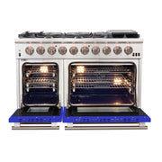 FORNO Capriasca 48-Inch Gas Range, 6.58 cu. ft. Total Oven Capacity, 8 Sealed Brass Burners, Blue Finish – Model FFSGS6260-48BLU