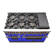 FORNO Capriasca 48-Inch Gas Range, 6.58 cu. ft. Total Oven Capacity, 8 Sealed Brass Burners, Blue Finish – Model FFSGS6260-48BLU