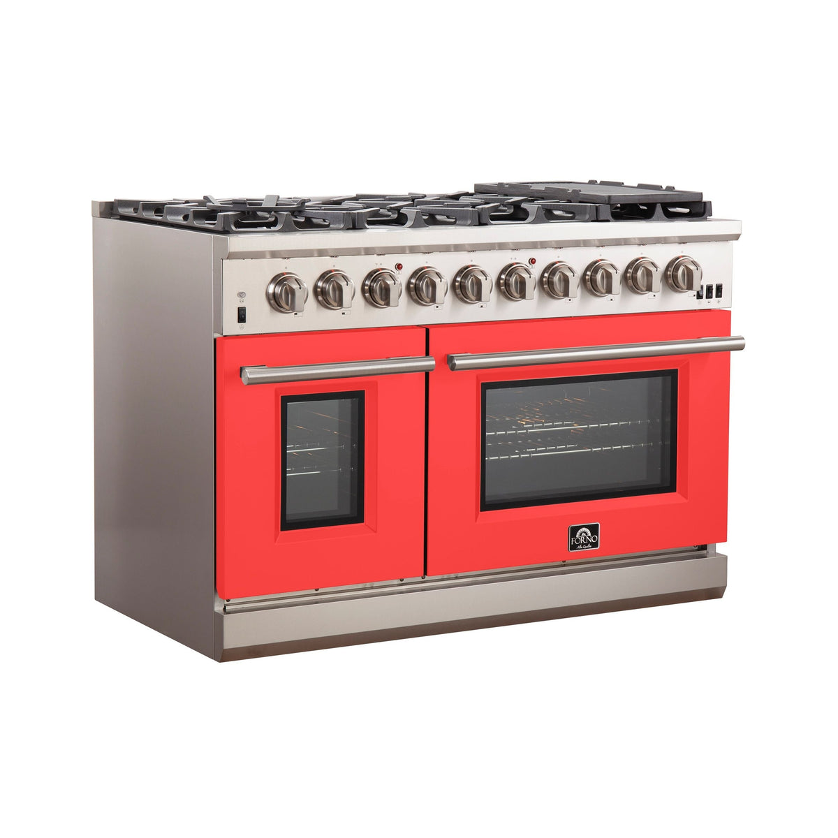 Forno Capriasca 48-Inch Gas Range, 6.58 cu. ft., 8 Sealed Burners, Red (Model FFSGS6260-48RED)