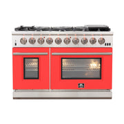 Forno Capriasca 48-Inch Gas Range, 6.58 cu. ft., 8 Sealed Burners, Red (Model FFSGS6260-48RED)