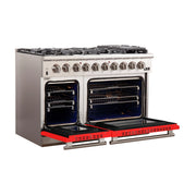 Forno Capriasca 48-Inch Gas Range, 6.58 cu. ft., 8 Sealed Burners, Red (Model FFSGS6260-48RED)