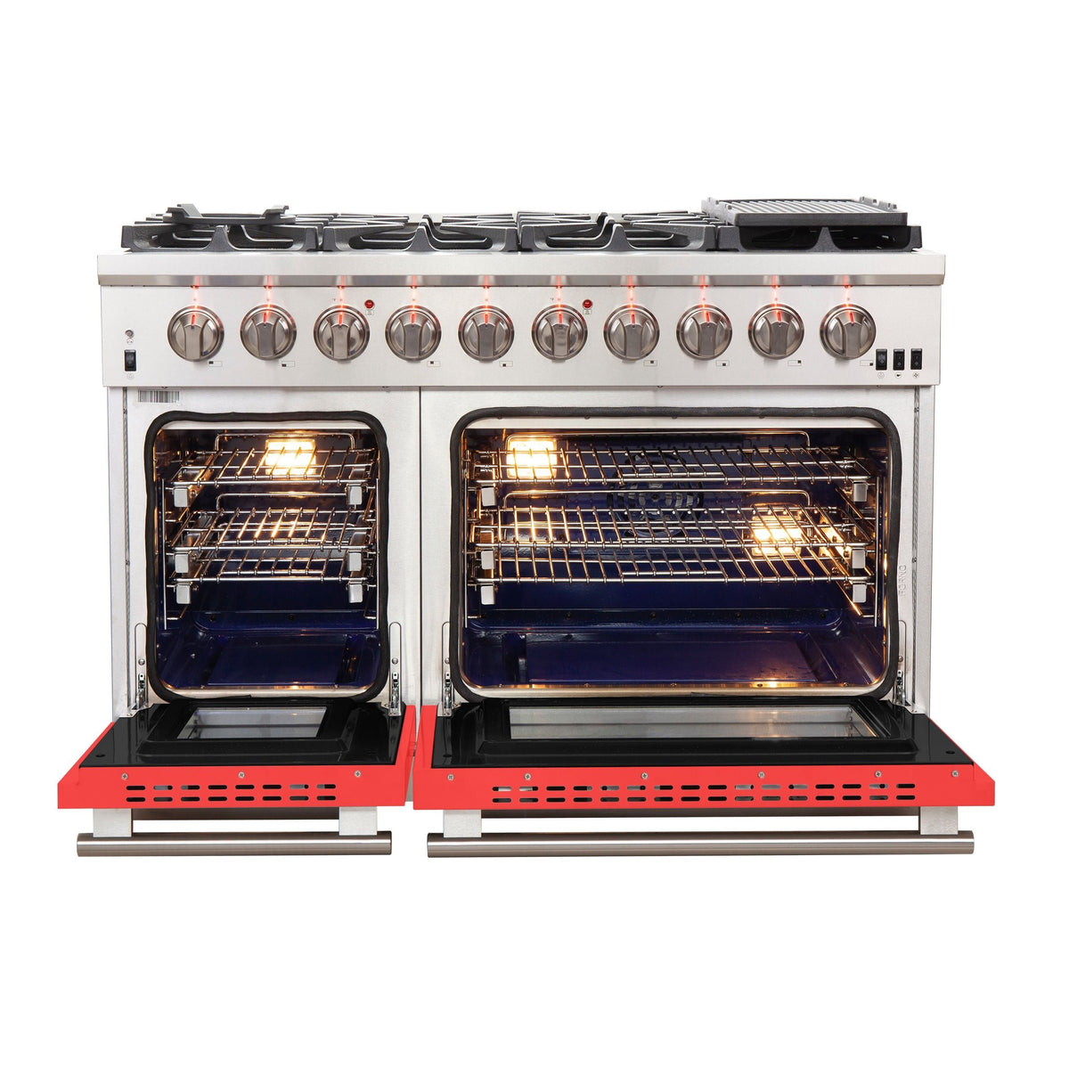 Forno Capriasca 48-Inch Gas Range, 6.58 cu. ft., 8 Sealed Burners, Red (Model FFSGS6260-48RED)
