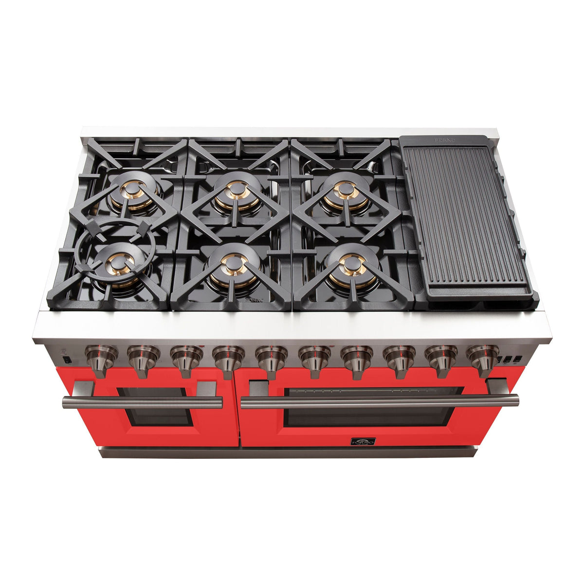 Forno Capriasca 48-Inch Gas Range, 6.58 cu. ft., 8 Sealed Burners, Red (Model FFSGS6260-48RED)