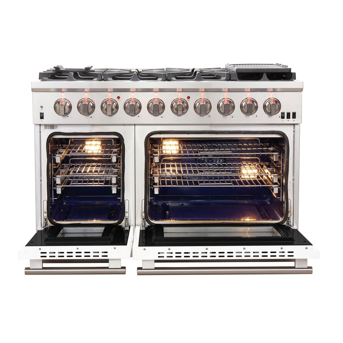 FORNO Capriasca 48-Inch Gas Range, 6.58 cu. ft. Total Oven Capacity, 8 Sealed Brass Burners, White Finish – Model FFSGS6260-48WHT