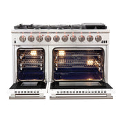 FORNO Capriasca 48-Inch Gas Range, 6.58 cu. ft. Total Oven Capacity, 8 Sealed Brass Burners, White Finish – Model FFSGS6260-48WHT