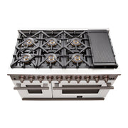 FORNO Capriasca 48-Inch Gas Range, 6.58 cu. ft. Total Oven Capacity, 8 Sealed Brass Burners, White Finish – Model FFSGS6260-48WHT