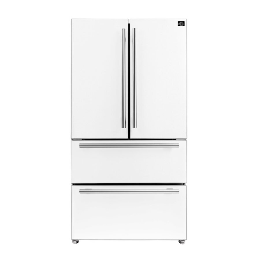 Forno Espresso Moena 36 in Counter-Depth French Door Refrigerator, 19.2 cu ft, White, with Ice Maker and Stainless Steel Handles (FFRBI1820-36WHT)