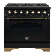Forno Antico 36-Inch Dual Fuel Range, 4.5 cu. ft., 6 Sealed Burners, Black with Antique Brass Accents (Model FFSGS6113-36BLK)