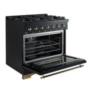 Forno Antico 36-Inch Dual Fuel Range, 4.5 cu. ft., 6 Sealed Burners, Black with Antique Brass Accents (Model FFSGS6113-36BLK)