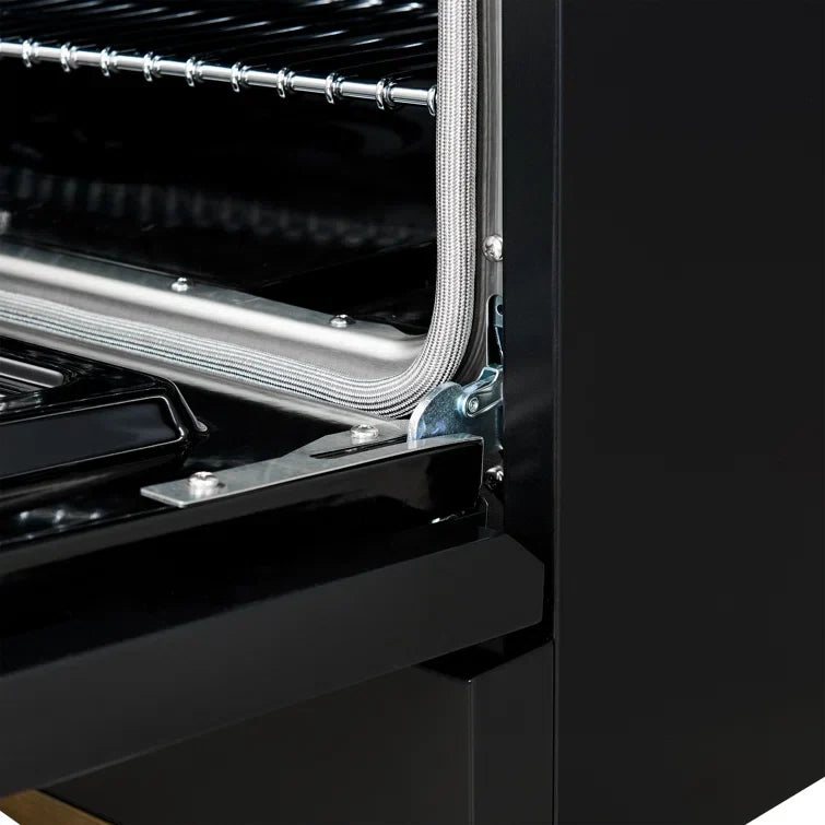 Forno Antico 36-Inch Dual Fuel Range, 4.5 cu. ft., 6 Sealed Burners, Black with Antique Brass Accents (Model FFSGS6113-36BLK)