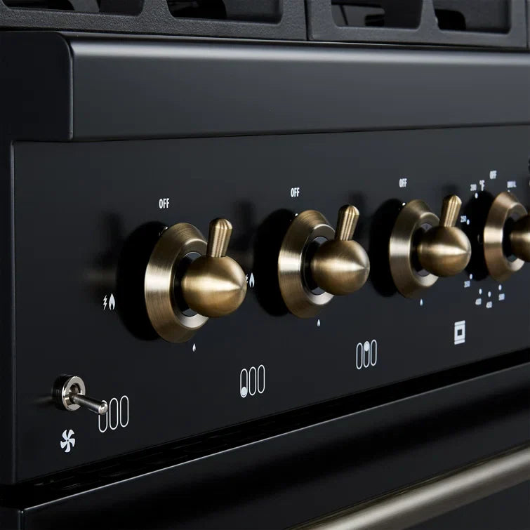 Forno Antico 36-Inch Dual Fuel Range, 4.5 cu. ft., 6 Sealed Burners, Black with Antique Brass Accents (Model FFSGS6113-36BLK)