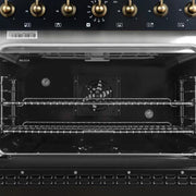 Forno Antico 36-Inch Dual Fuel Range, 4.5 cu. ft., 6 Sealed Burners, Black with Antique Brass Accents (Model FFSGS6113-36BLK)