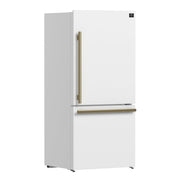 Forno Espresso Milano 31-Inch French Door Refrigerator with Bottom Freezer, 17.2 cu ft, Right-Hinged, White, Includes Antique Brass Handles (Model FFFFD1785-31WHT)