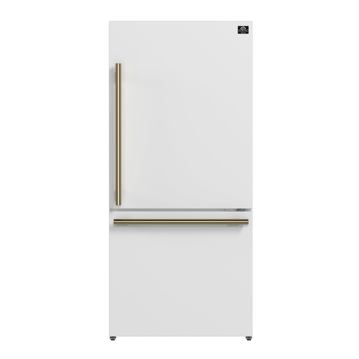 FORNO Espresso Milano 62 in. 34.4 cu. ft. Side-by-Side Refrigerator with Ice Maker, White with Antique Brass Accents (Model FFFFD1787-60WHT)