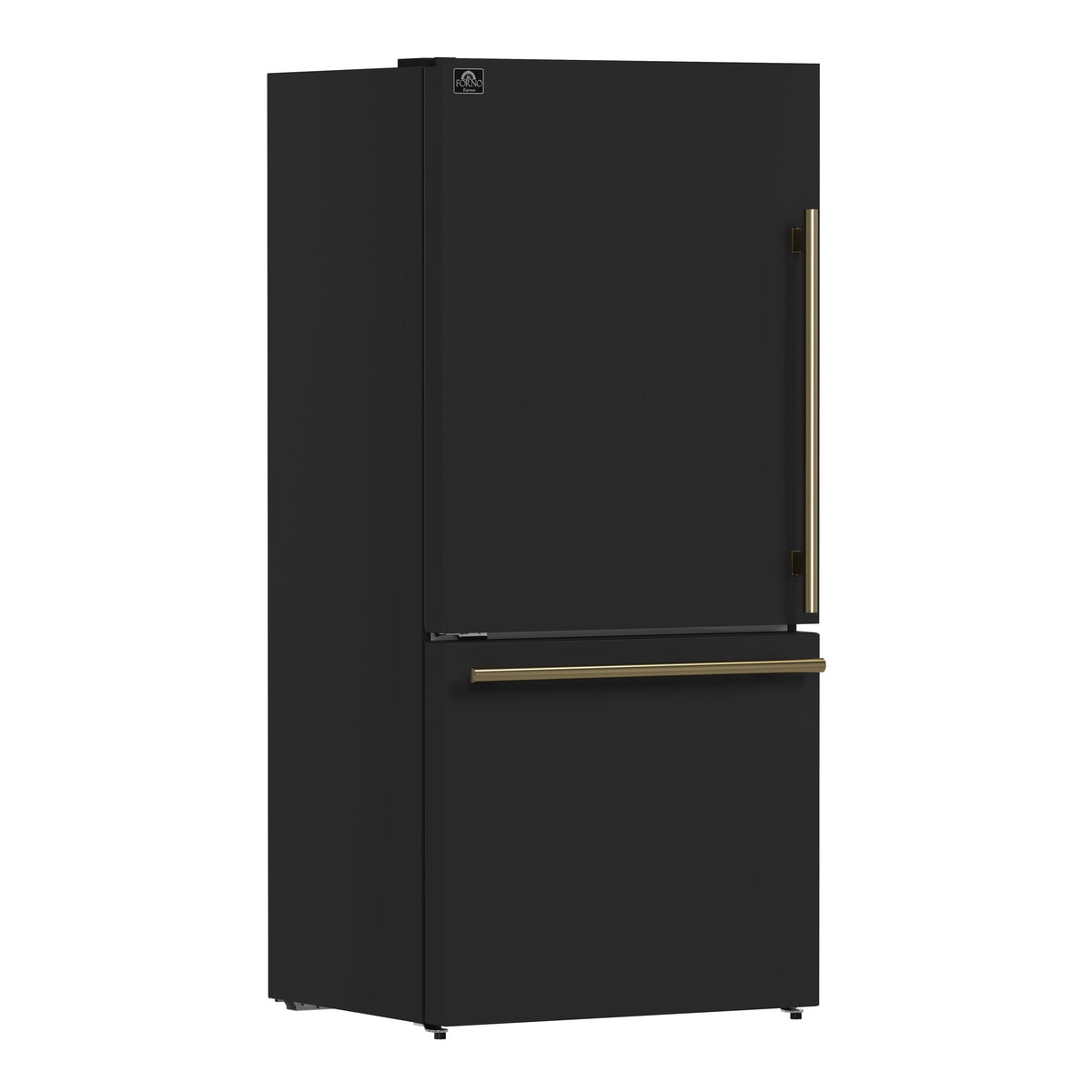 Forno Espresso Milano 31-Inch French Door Refrigerator with Bottom Freezer, 17.2 Cu. Ft., Ice Maker, Black with Antique Brass Handles (Model FFFFD1786-31BLK)