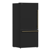 Forno Espresso Milano 31-Inch French Door Refrigerator with Bottom Freezer, 17.2 Cu. Ft., Ice Maker, Black with Antique Brass Handles (Model FFFFD1786-31BLK)
