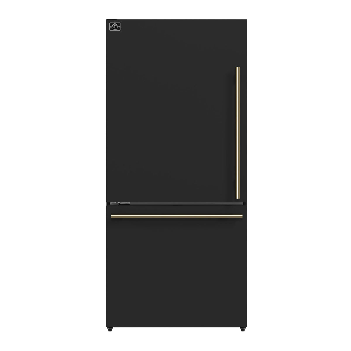 Forno Espresso Milano 31-Inch French Door Refrigerator with Bottom Freezer, 17.2 Cu. Ft., Ice Maker, Black with Antique Brass Handles (Model FFFFD1786-31BLK)