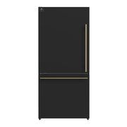 Forno Espresso Milano 31-Inch French Door Refrigerator with Bottom Freezer, 17.2 Cu. Ft., Ice Maker, Black with Antique Brass Handles (Model FFFFD1786-31BLK)