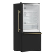 Forno Espresso Milano 62-Inch Side-by-Side Refrigerator, 34.4 cu ft, Ice Maker, Black Finish with Antique Brass Handles (Model FFFFD1787-60BLK)