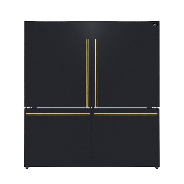 Forno Espresso Milano 62-Inch Side-by-Side Refrigerator, 34.4 cu ft, Ice Maker, Black Finish with Antique Brass Handles (Model FFFFD1787-60BLK)