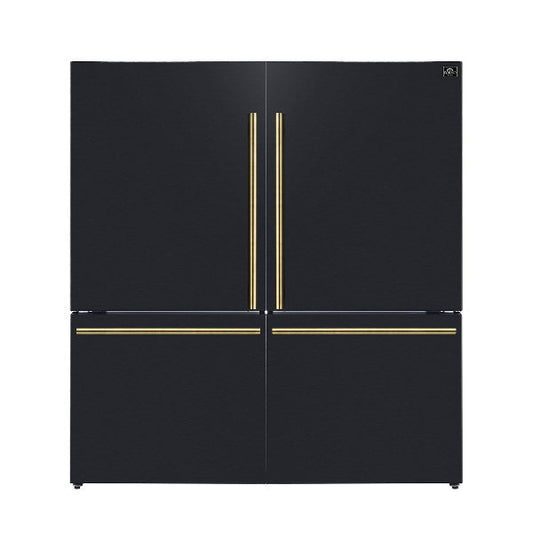 Forno Espresso Milano 62-Inch Side-by-Side Refrigerator, 34.4 cu ft, Ice Maker, Black Finish with Antique Brass Handles (Model FFFFD1787-60BLK)