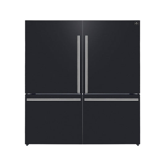 FORNO Milano 62" Side-by-Side Refrigerator, 34.4 cu ft, Ice Maker, Black with Stainless Steel Accents (FFFFD1787-60BLK)