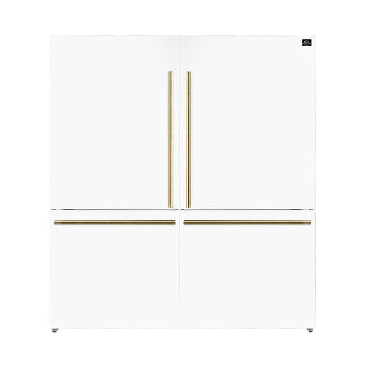FORNO Espresso Milano 62 in. 34.4 cu. ft. Side-by-Side Refrigerator with Ice Maker, White with Antique Brass Accents (Model FFFFD1787-60WHT)