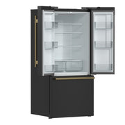 Forno Gallipoli 30-Inch Refrigerator with Ice Maker, 17.5 Cu. Ft., Black with Antique Brass Handles (Model FFFFD1974-31BLK)