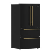 FORNO Moena 36-Inch Counter-Depth Refrigerator, 19.2 cu. ft., with Ice Maker, Black with Antique Brass Handles (FFRBI1820-36BLK)