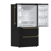 FORNO Moena 36-Inch Counter-Depth Refrigerator, 19.2 cu. ft., with Ice Maker, Black with Antique Brass Handles (FFRBI1820-36BLK)