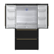 FORNO Moena 36-Inch Counter-Depth Refrigerator, 19.2 cu. ft., with Ice Maker, Black with Antique Brass Handles (FFRBI1820-36BLK)