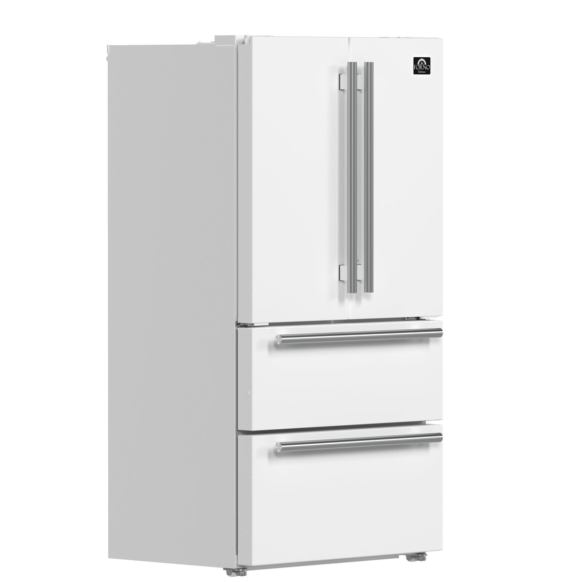 Forno Espresso Moena 36 in Counter-Depth French Door Refrigerator, 19.2 cu ft, White, with Ice Maker and Stainless Steel Handles (FFRBI1820-36WHT)