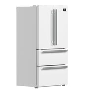 Forno Espresso Moena 36 in Counter-Depth French Door Refrigerator, 19.2 cu ft, White, with Ice Maker and Stainless Steel Handles (FFRBI1820-36WHT)