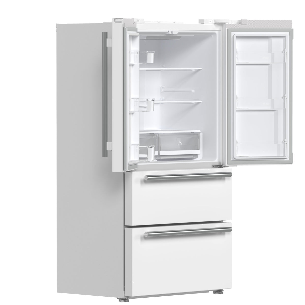 Forno Moena 36-Inch Counter-Depth Refrigerator with Ice Maker, 19.2 Cu. Ft., White with Antique Brass Handles (FFRBI1820-36WHT)