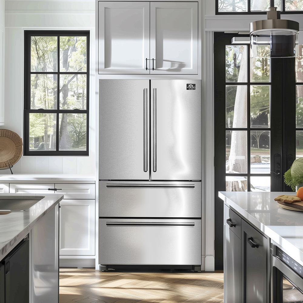 Forno Moena 40-Inch Built-In French Door Refrigerator, 19.2 cu. ft., Stainless Steel, Ice Maker, Modern Trim Kit (Model FFRBI1820-40MG)