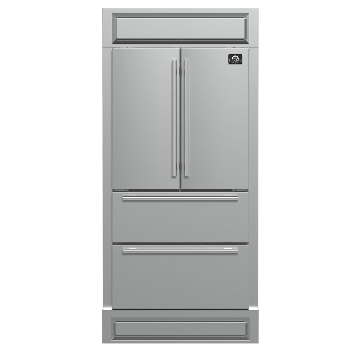 Forno Moena 40-Inch Built-In French Door Refrigerator, 19.2 cu. ft., Stainless Steel, Ice Maker, Modern Trim Kit (Model FFRBI1820-40MG)