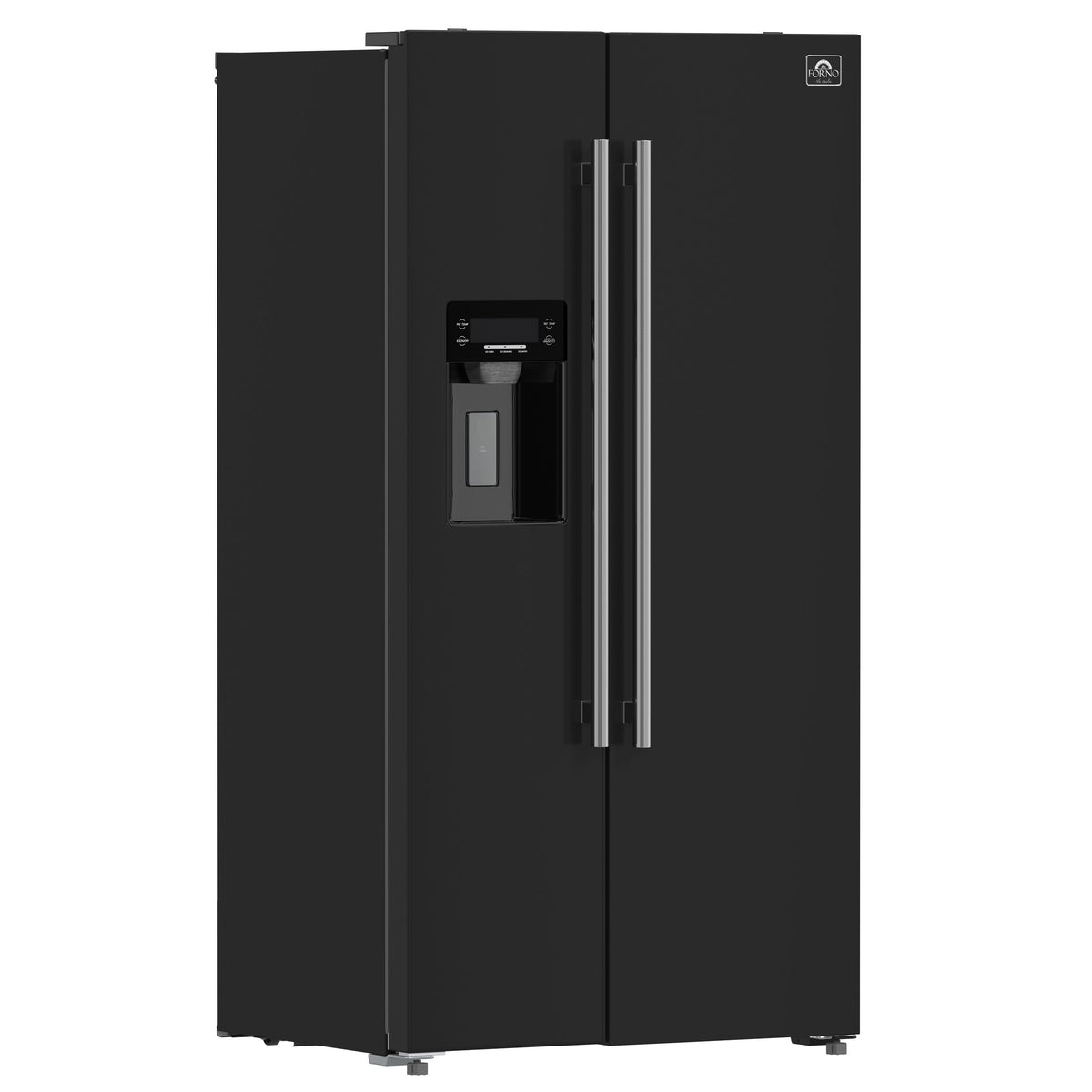 Forno Salerno 36-Inch Side-by-Side Refrigerator, 20 cu. ft., Water & Ice Dispenser, Black with Stainless Steel Handles, FFRBI1844-36BLK
