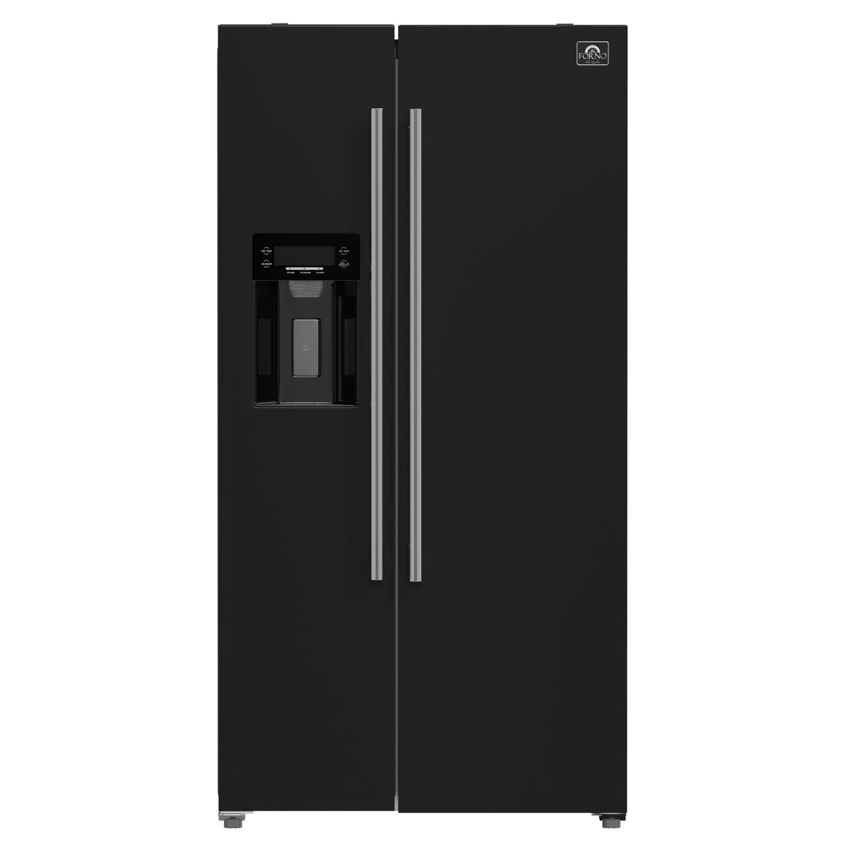 Forno Salerno 36-Inch Side-by-Side Refrigerator, 20 cu. ft., Water & Ice Dispenser, Black with Stainless Steel Handles, FFRBI1844-36BLK