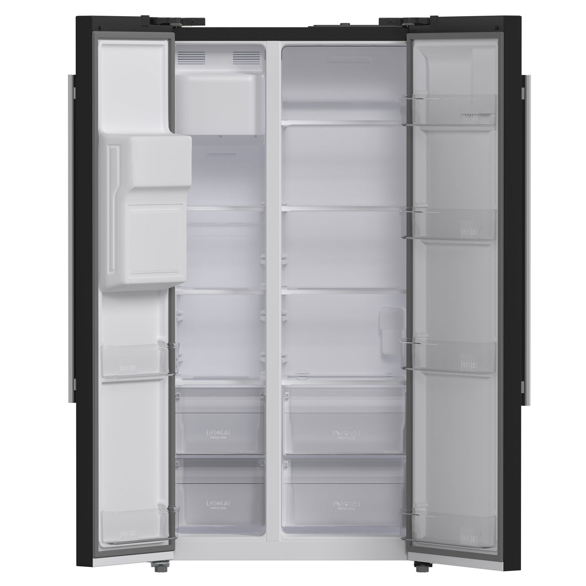 Forno Salerno 36-Inch Side-by-Side Refrigerator, 20 cu. ft., Black, Water & Ice Dispenser, Antique Brass Handles (FFRBI1844-36BLK)