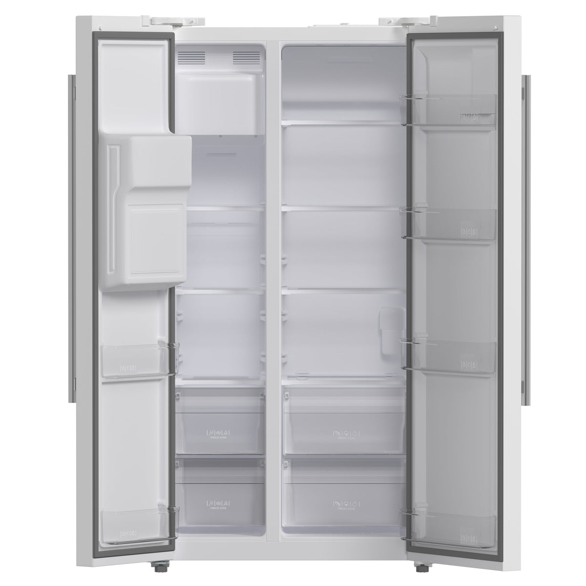 Forno Salerno 36" Side-by-Side Refrigerator, 20 cu. ft., White, External Water & Ice Dispenser, Stainless Steel Handles, FFRBI1844-36WHT