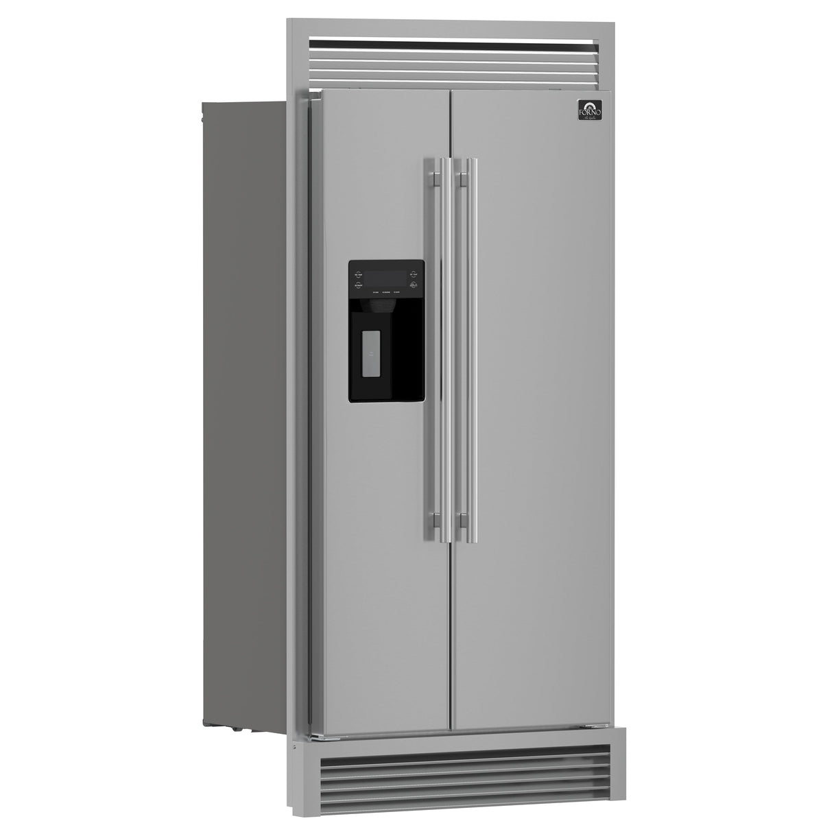Forno Salerno 40-Inch Built-In Side-by-Side Refrigerator, 20 Cu. Ft., Water & Ice Dispenser, Stainless Steel with Grill Trim Kit (FFRBI1844-40SG)