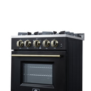 Forno Breno 24-Inch Freestanding Gas Range, 2.3 Cu. Ft. Oven, 4 Sealed Burners, Storage Drawer, Air Fryer Kit, Black with Antique Brass Accents (FFSGS6272-24BLK)