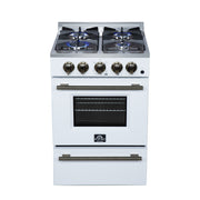 FORNO Breno 24-Inch Freestanding Gas Range, 2.3 cu. ft. Oven, 4 Sealed Burners, Storage Drawer, Air Fryer Kit, White with Antique Brass Accents (Model FFSGS6272-24WHT)